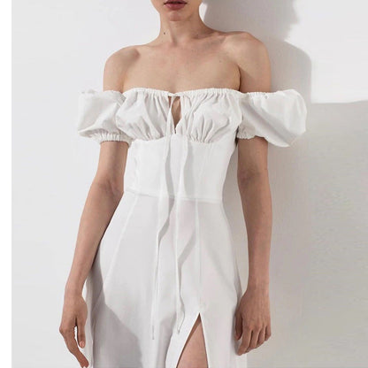 Damen Maxikleid Schulterfrei Voluminöse Puffärmel Norvielle