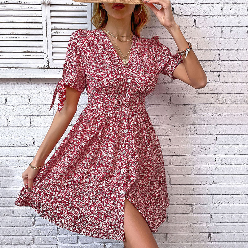 Damen Sommerkleid Blumenmuster Rüschen Details