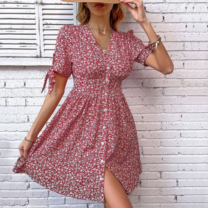 Damen Sommerkleid Blumenmuster Rüschen Details