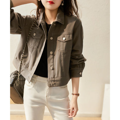 Damen Denim-Kurzjacke mit Druckknöpfen
