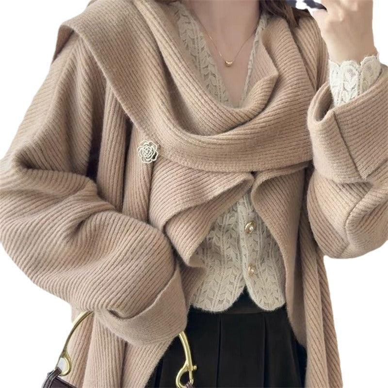 Damen Grobstrickpullover Asymmetrisch Voluminöse Ärmel Norvielle