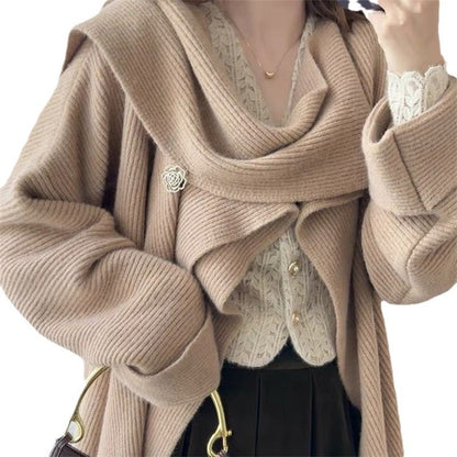 Damen Oversized Strickpullover Weich Asymmetrisch Beige