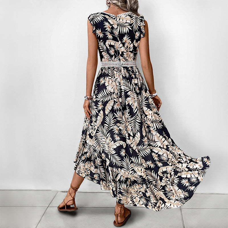 Damen Maxi-Kleid Florales Design Rüschensaum