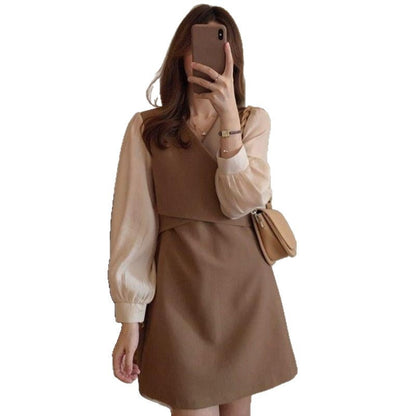 Damen Kleid Puffärmel Elegante Taillierung