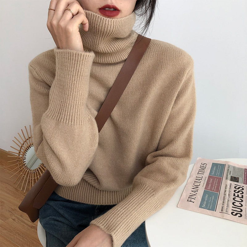 Damen Rollkragenpullover Feinstrick Beige