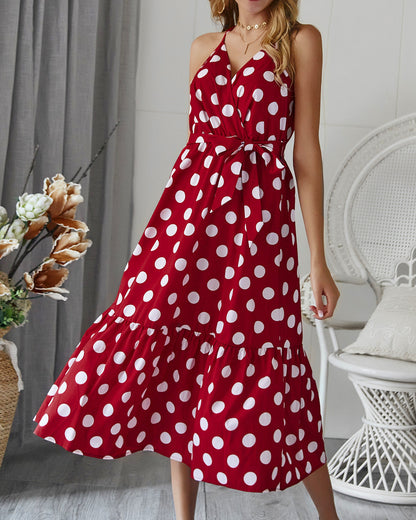 Damen Maxikleid Polka-Dots Rüschen Norvielle