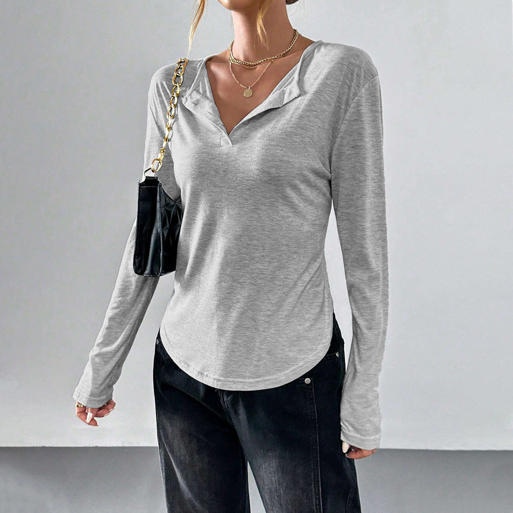 Damen Longsleeve T-Shirt V-Ausschnitt Lässig Norvielle