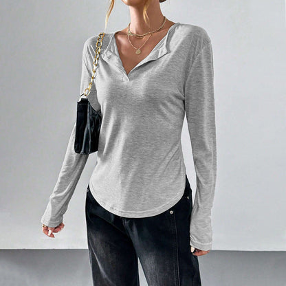 Damen Longsleeve T-Shirt V-Ausschnitt Lässig Norvielle