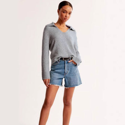 Damen Pullover Weiter Kragen Gerippte Bündchen Norvielle