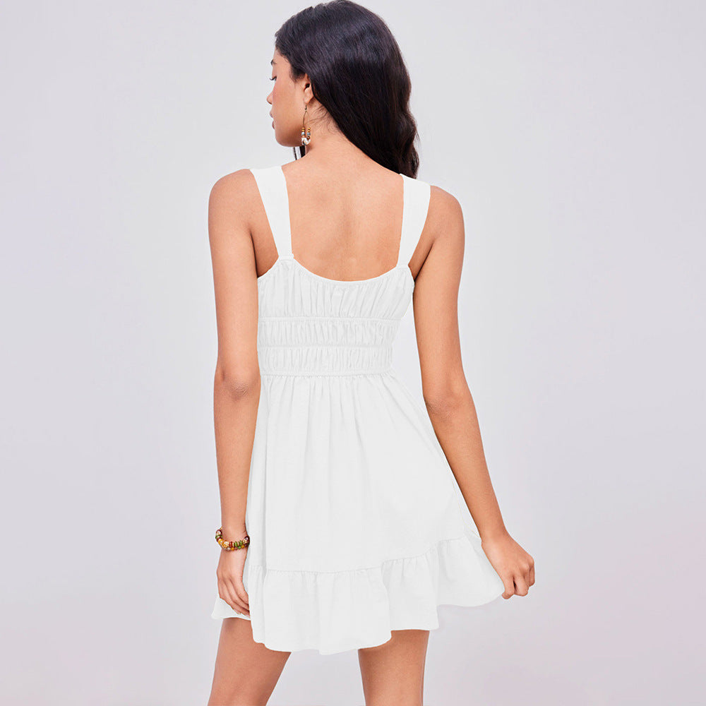 Damen Minikleid Sommerlich Rüschen Details Verstellbare Träger