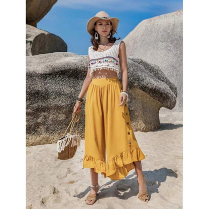 Damen Cropped Bunt Häkelmuster Quasten