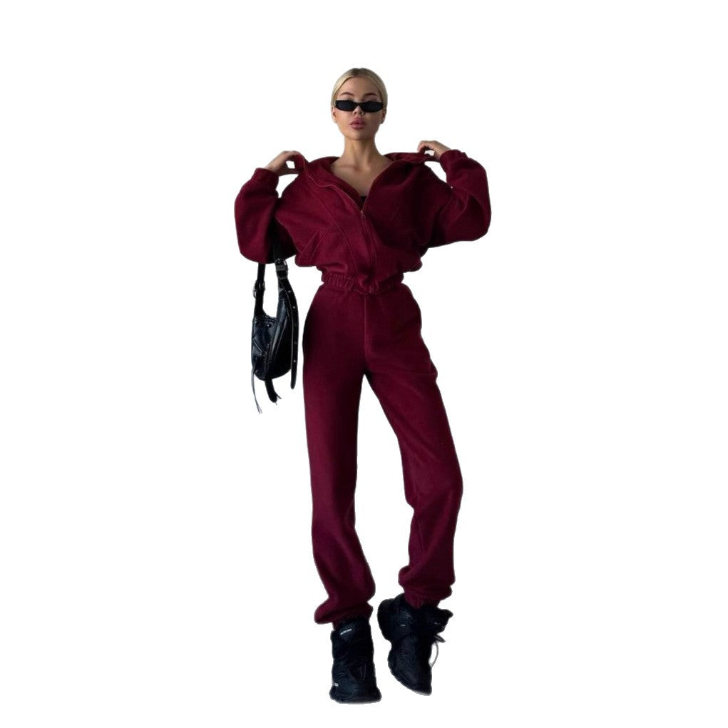 Damen Fleece-Jogginganzug Stehkragen Taschen Norvielle