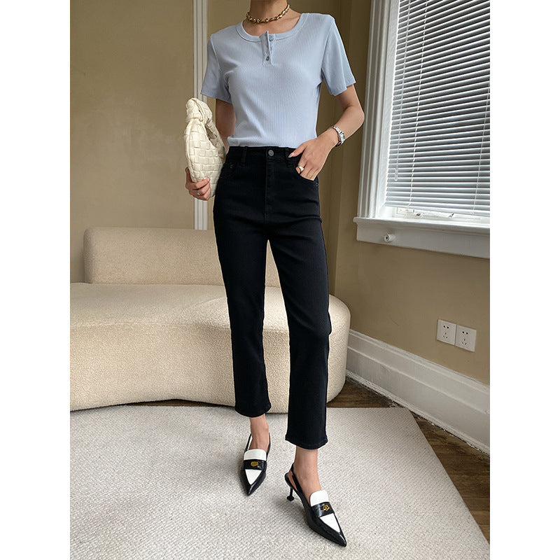 Damen Kurzarm Henley-Shirt mit Knopfleiste Norvielle
