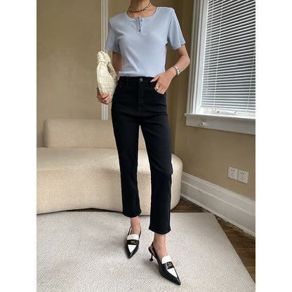 Damen Kurzarm Henley-Shirt mit Knopfleiste Norvielle