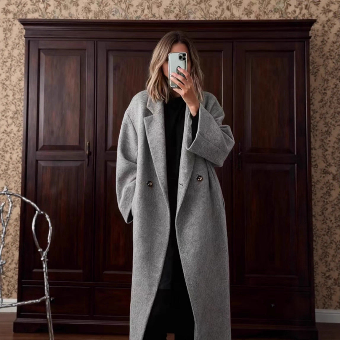 Damen Wollmantel Oversized Klassisches Revers Norvielle