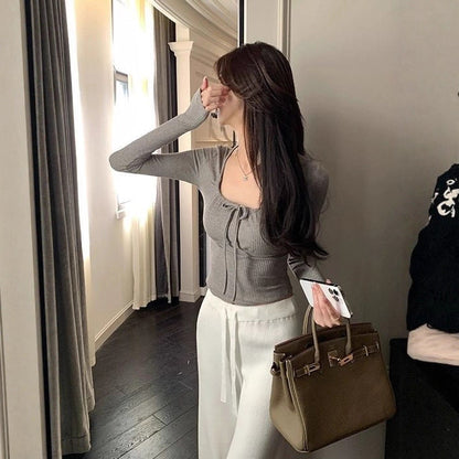 Damen Langarmshirt Spitzenbesatz Norvielle Weiß