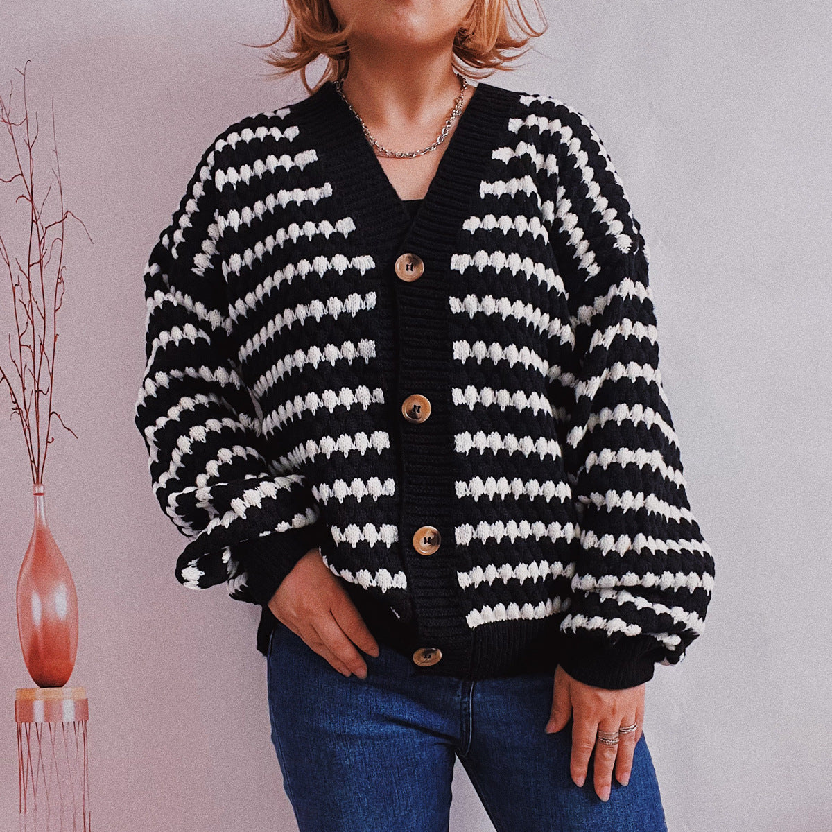 Damen Strickjacke Breitgestreift Norvielle - Norvielle