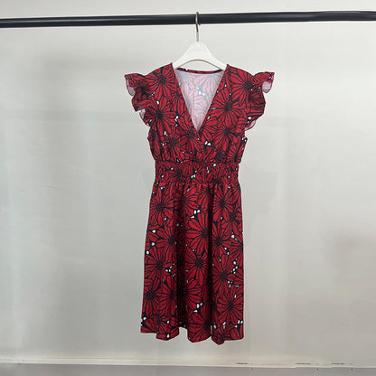 Damen Blumenkleid mit Rüschen und schwingendem Saum