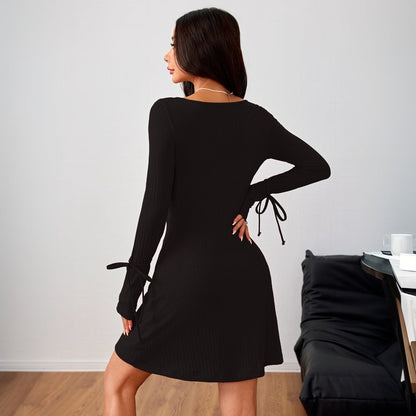 Damen Minikleid Langer Ärmel Cut-Out Ausschnitt Norvielle