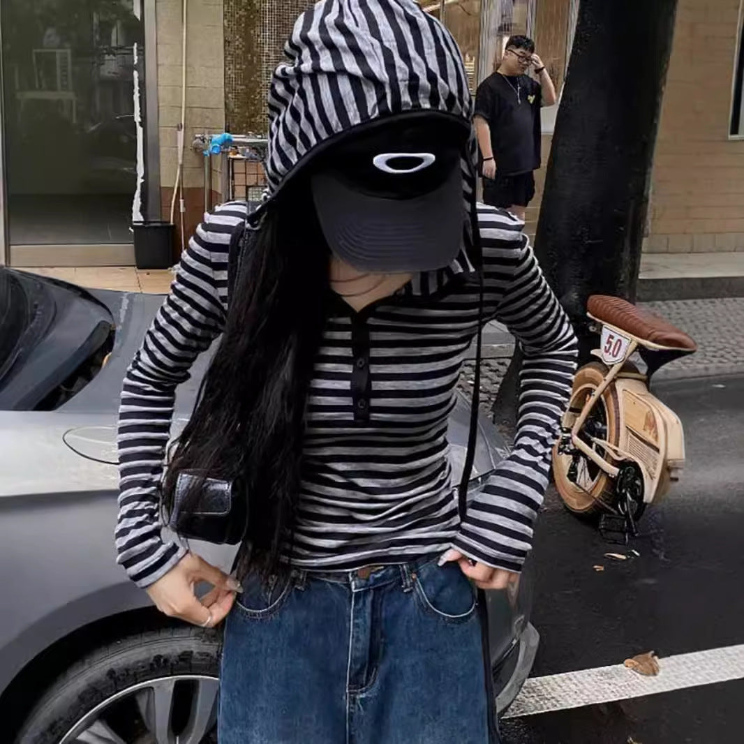 Damen Langarmshirt Mit Kapuze Streifen - Norvielle