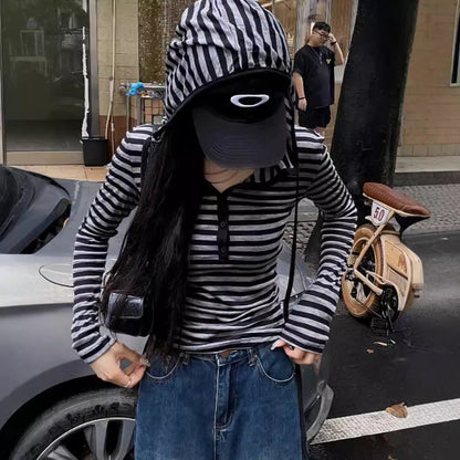 Damen Langarmshirt Mit Kapuze Streifen - Norvielle