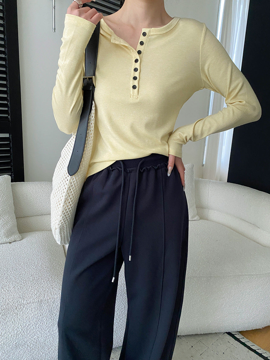 Damen Langarmshirt mit Knopfleiste Bequem Norvielle