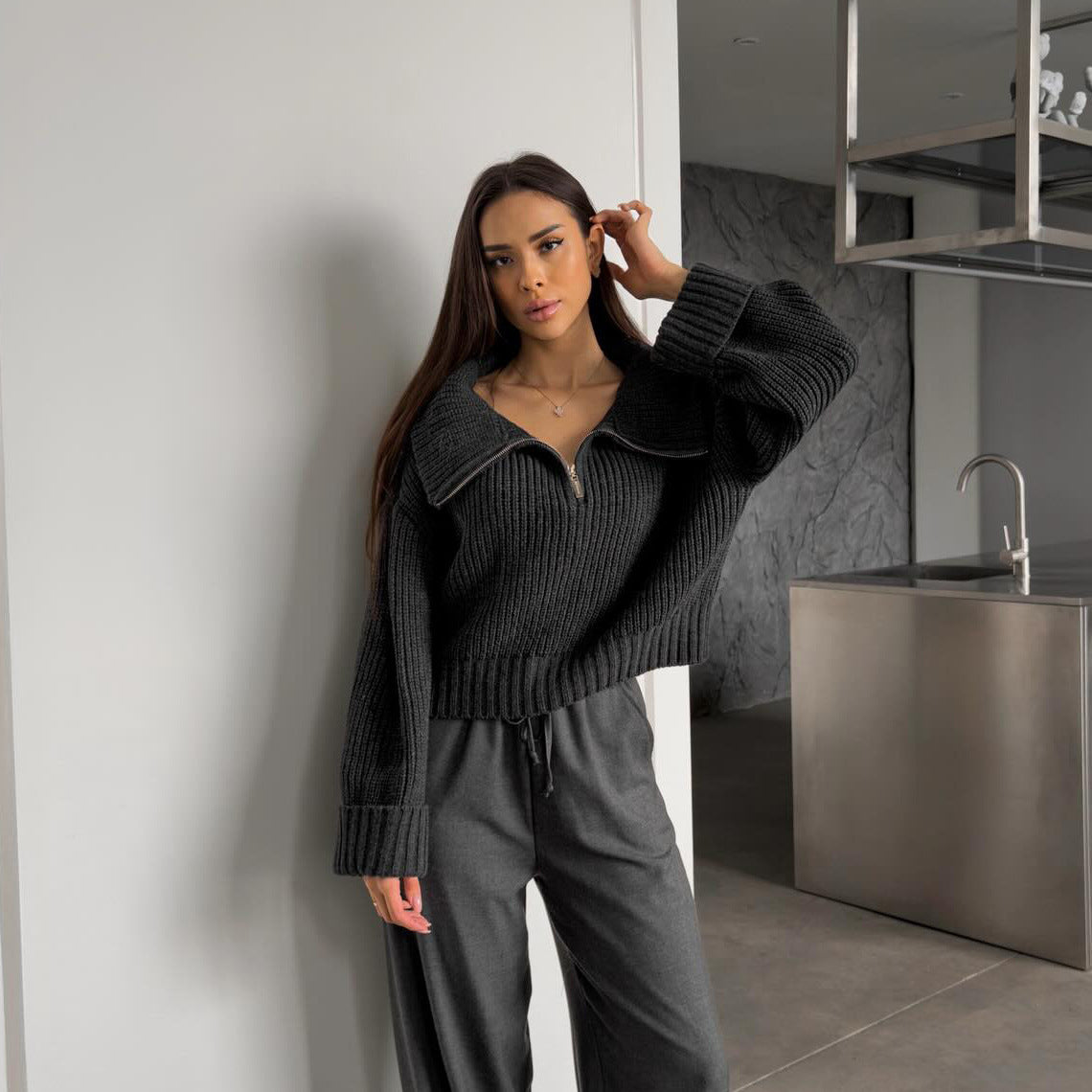 Damen Strickpullover Hochkragen Norvielle