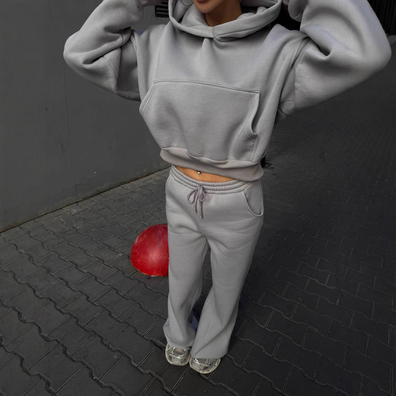 Damen Hoodie Jogginghose Set Cropped Norvielle