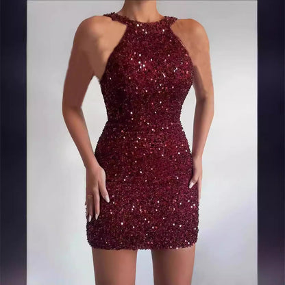Damen Minikleid Glitzernd Halber Halsausschnitt Figurbetont Norvielle