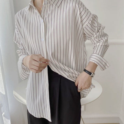 Damen Klassische Hemdbluse Streifenoptik Weiß