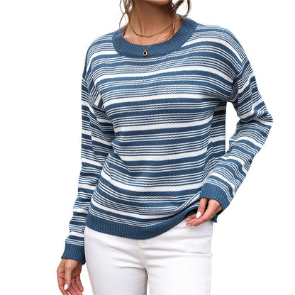 Damen Strickpullover Gestreift Rundhals Lässig