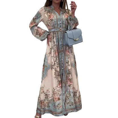 Damen Maxikleid Floralmuster Seide Elegant