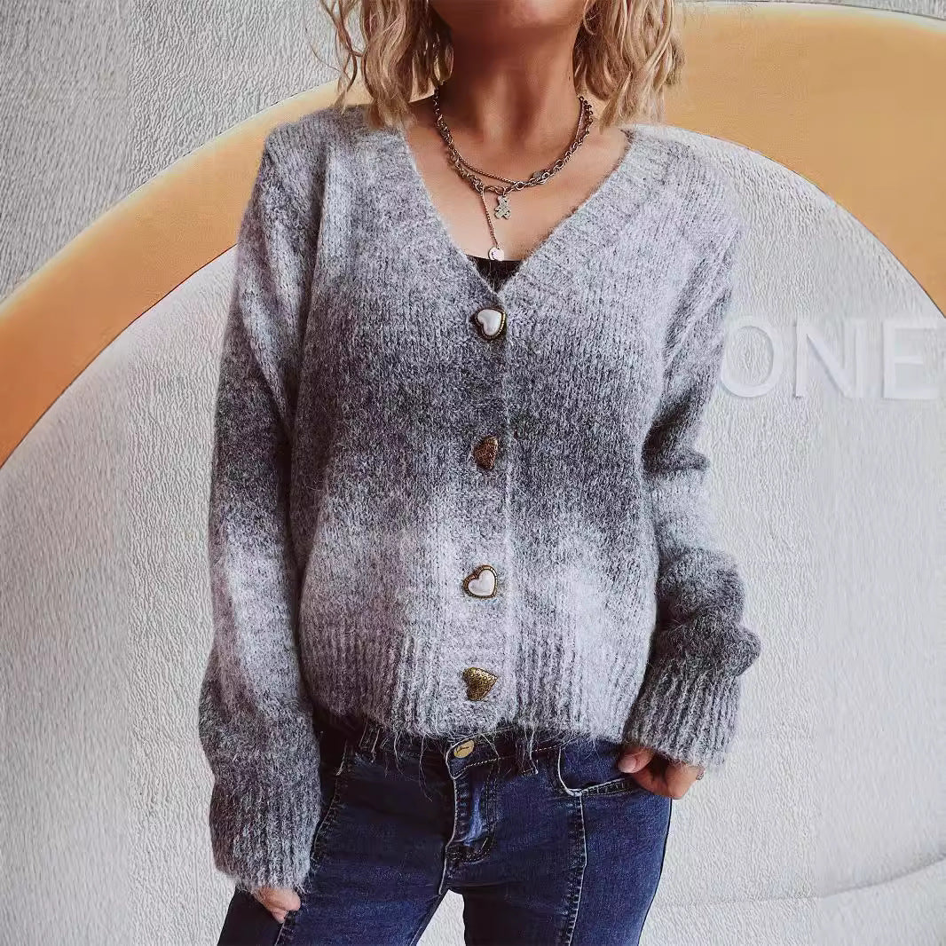 Damen Strickjacke Kuschelig Herzknöpfe Locker Norvielle