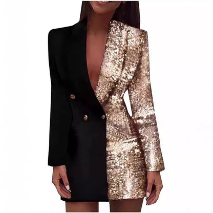 Damen Blazer-Kleid Lässig Paillettenbesatz Schwarz - Norvielle