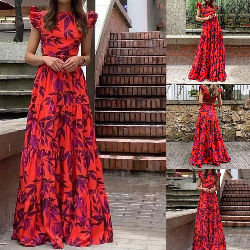 Damen Maxikleid Rüschendetails Florales Design