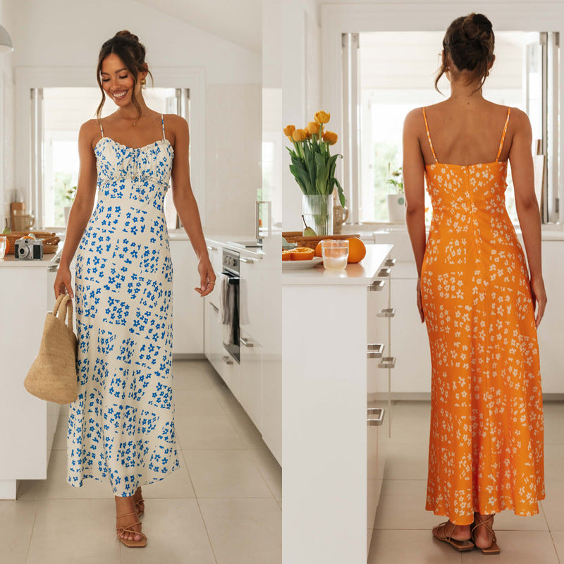 Damen Maxikleid mit verstellbaren Trägern Floralmuster - Norvielle