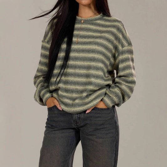 Damen Strickpullover Kuscheliges Streifenmuster Beige - Norvielle