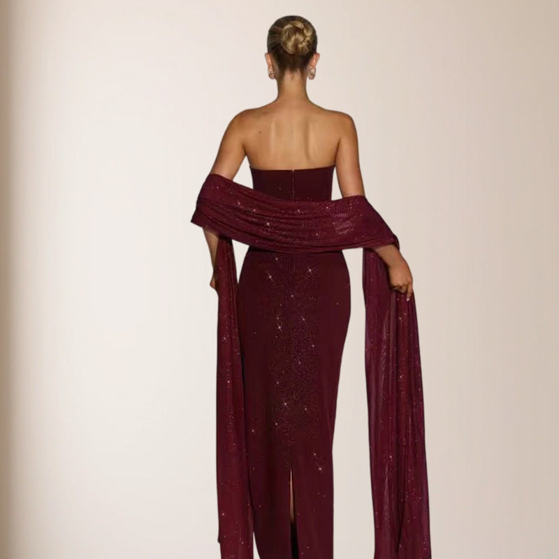Damen Abendkleid Schulterfrei Pailletten Norvielle