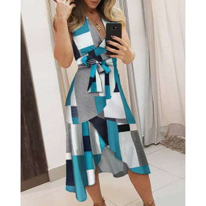 Damen Wickelkleid Grafisches Muster Gürtel