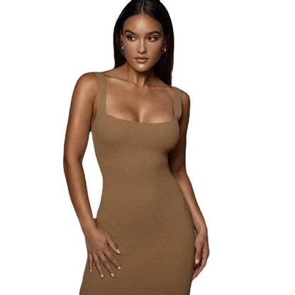 Damen Langärmliges Knielanges Strickkleid
