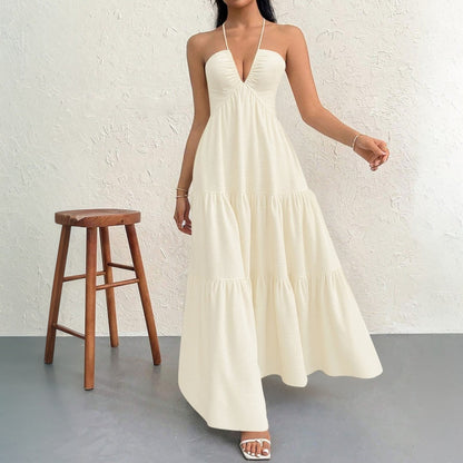 Damen Maxikleid V-Ausschnitt Volants Norvielle