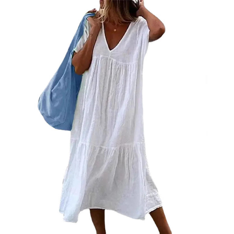 Damen Sommerkleid V-Ausschnitt Volle Rock