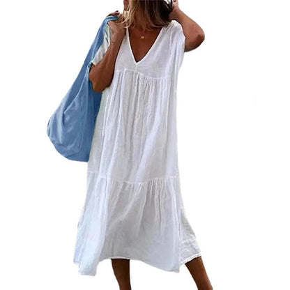 Damen Sommerkleid V-Ausschnitt Volle Rock