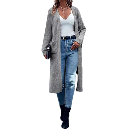 Damen Grobstrick-Cardigan Offene Taschen Lässiger Schnitt Norvielle