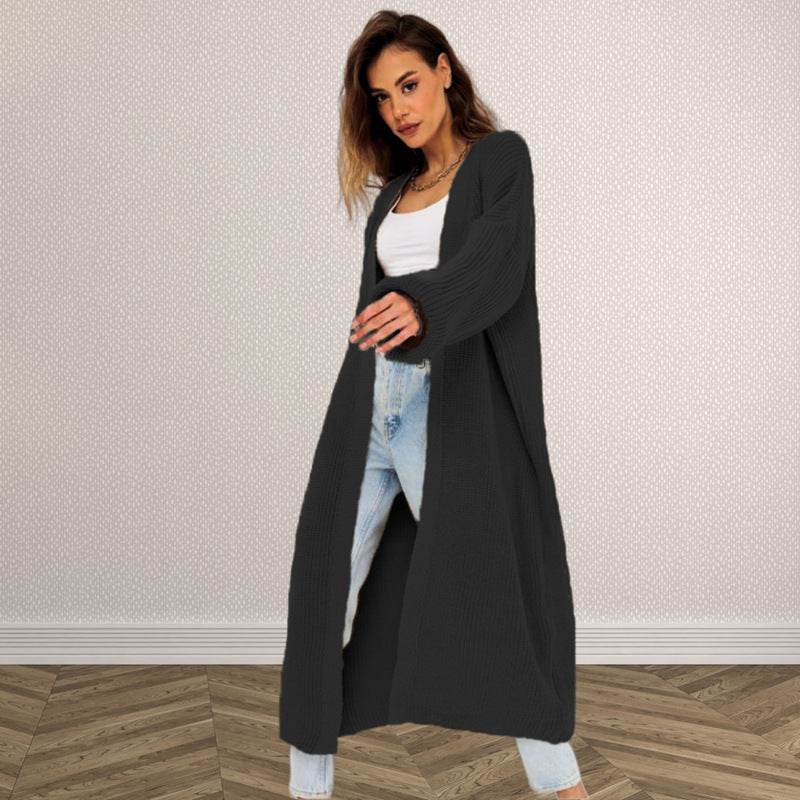 Damen Grobstrick Cardigan Offenes Frontdesign Tiefen Taschen Norvielle