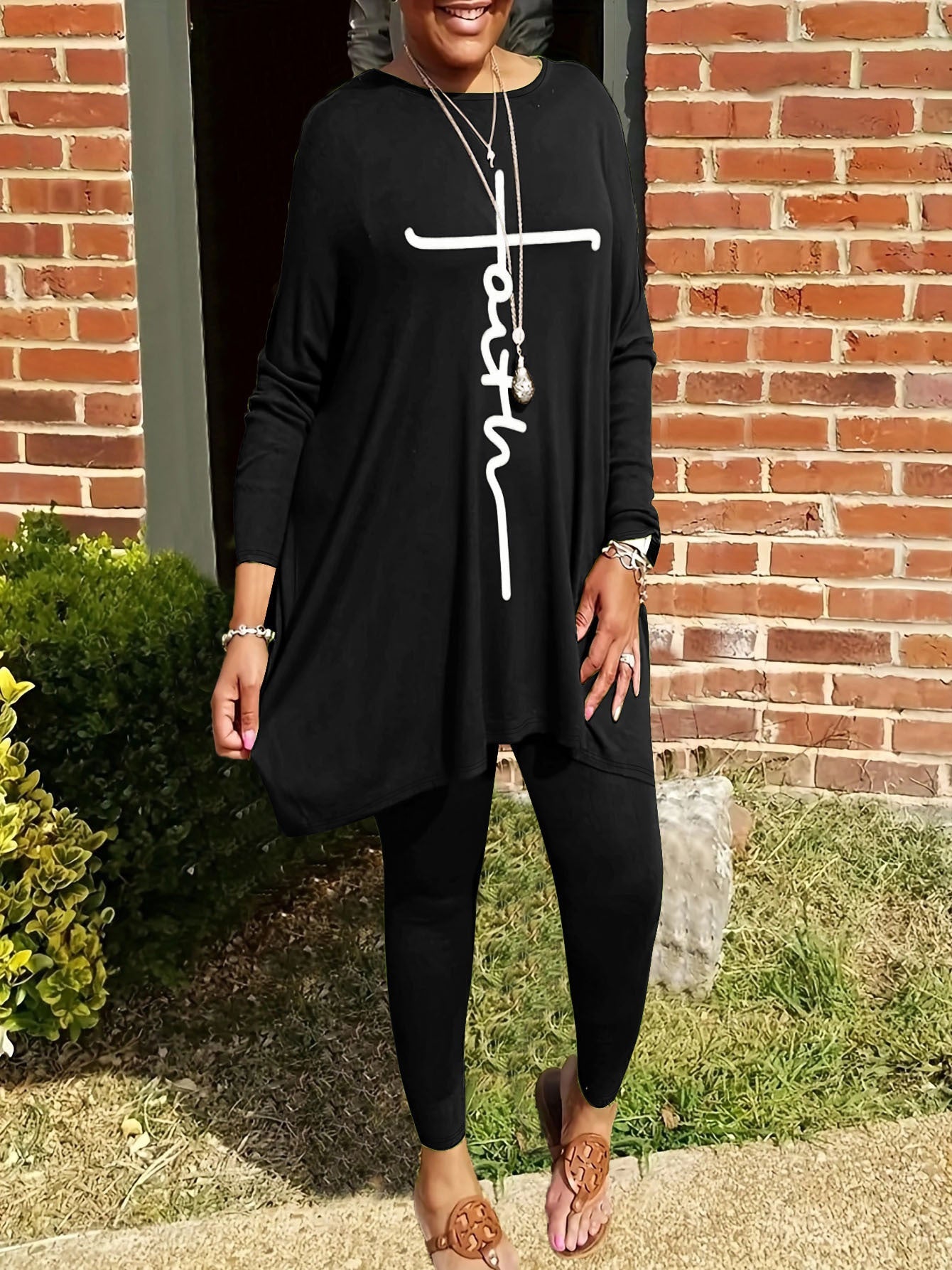 Damen Leggings- und Tunika-Set Asymmetrisch Motivierend