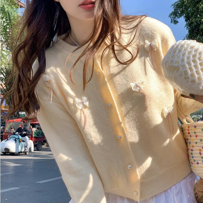 Damen Strickjacke Kawaii mit Schleifen und Perlen Norvielle - Norvielle