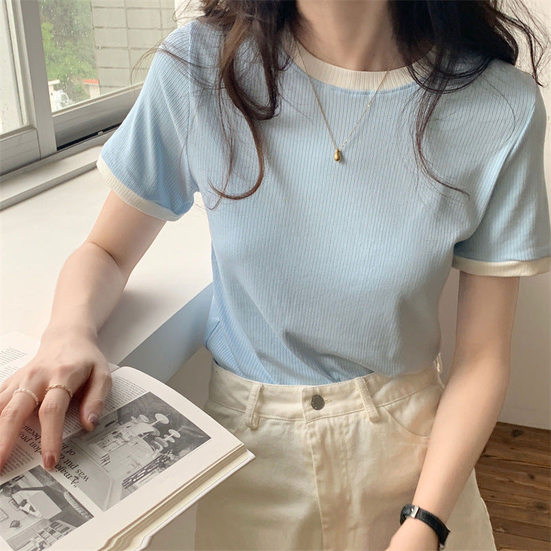 Damen Kurzarmshirt mit Kontrastkragen Lässiger Schnitt Norvielle - Norvielle