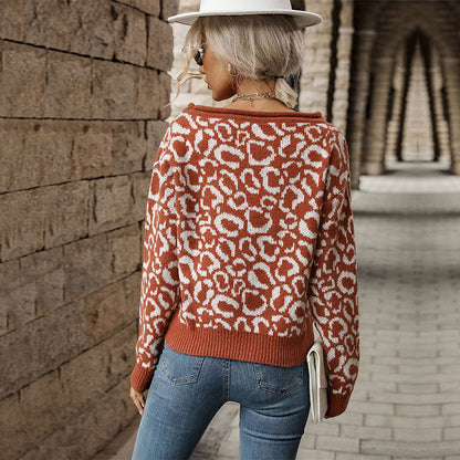 Damen Strickpullover Leopardenmuster Lässig Norvielle