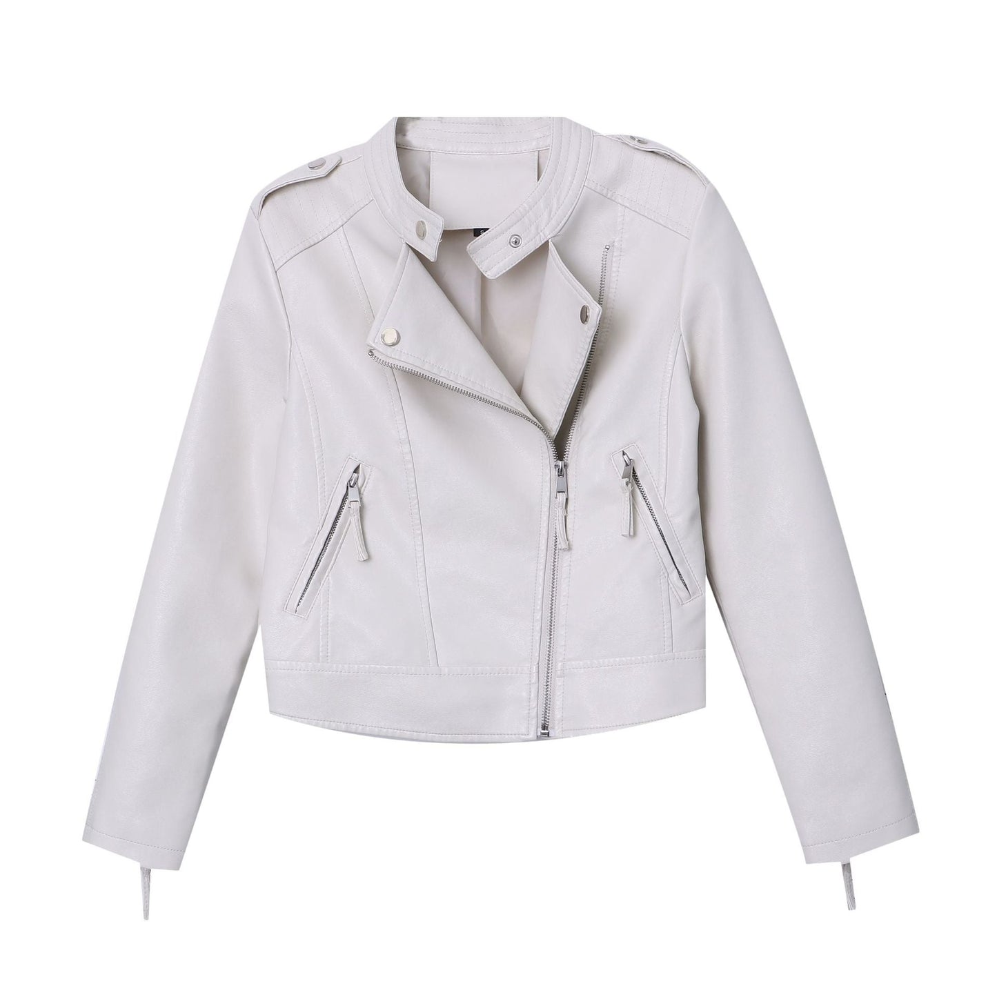 Damen Kunstlederjacke Asymmetrischer Reißverschluss